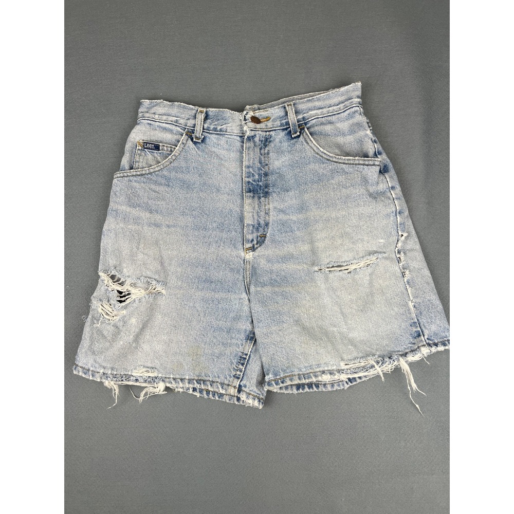 Grunge Vintage Lee Distressed Denim Shorts 30 Light Blue Wash Mens